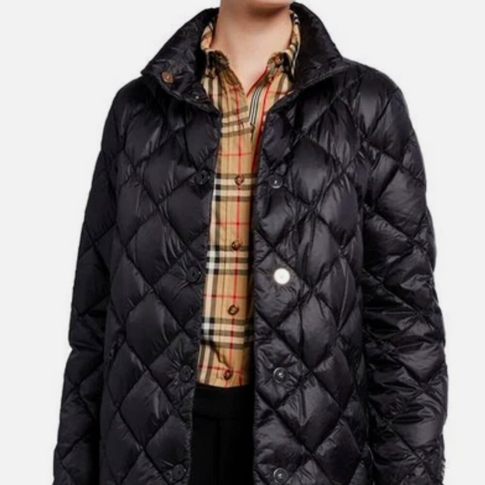 Burberry Women Oswestry Logo Quilted Down Jacket Puffer Coat, Sz XS, Black NWT!!